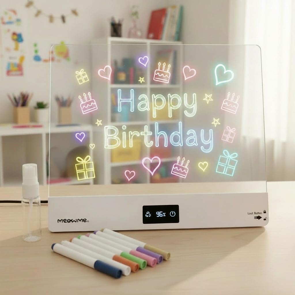 Rechargeable LED Drawing Board for Kids – Light Up Doodle Board with 8 Color Modes, 7 Erasable Markers, Portable Mess-Free Educational Art Pad, Birthday Gift for Boys & Girls