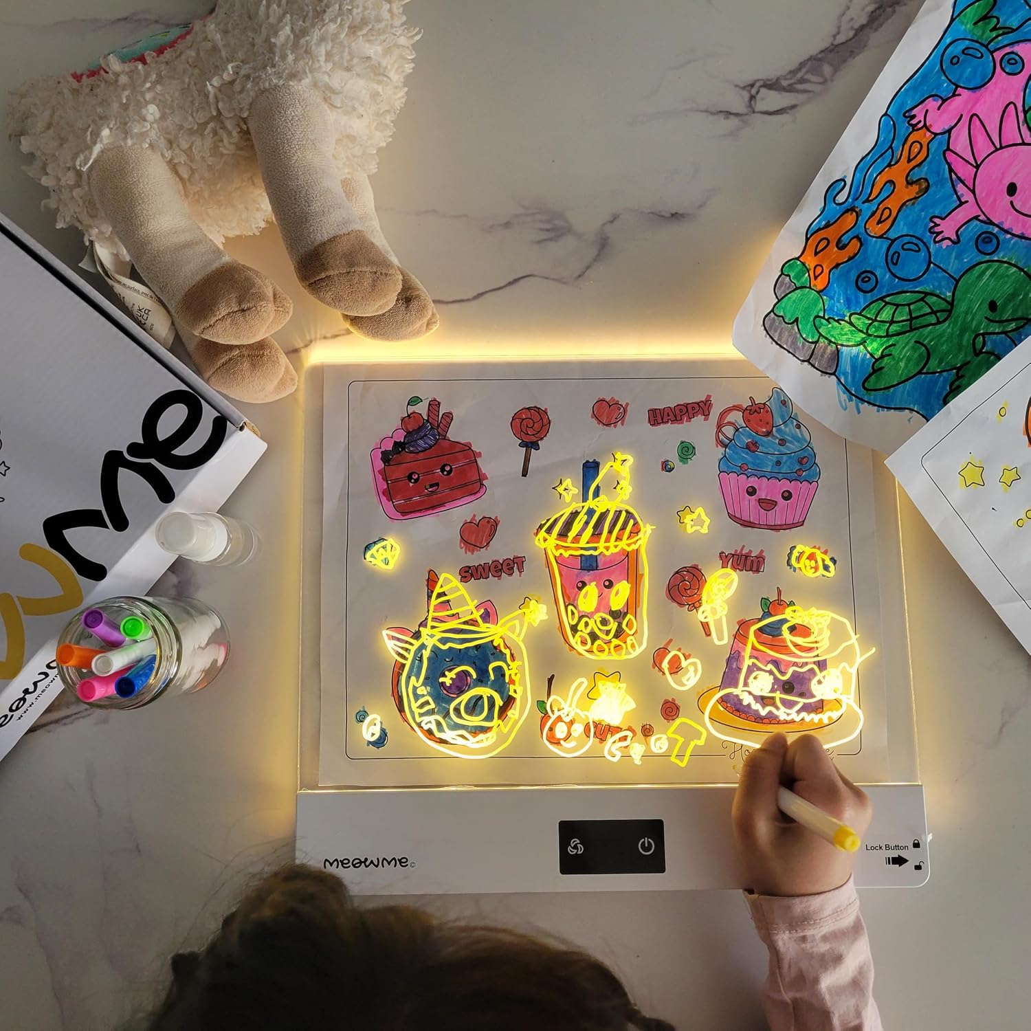 Rechargeable LED Drawing Board for Kids – Light Up Doodle Board with 8 Color Modes, 7 Erasable Markers, Portable Mess-Free Educational Art Pad, Birthday Gift for Boys & Girls