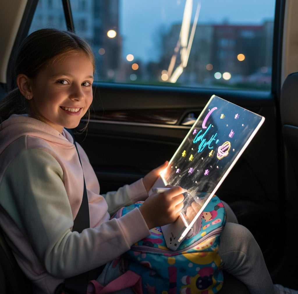 Rechargeable LED Drawing Board for Kids – Light Up Doodle Board with 8 Color Modes, 7 Erasable Markers, Portable Mess-Free Educational Art Pad, Birthday Gift for Boys & Girls